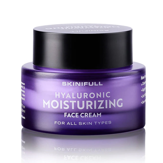 Skinifull Hyaluronic Moisturizing Face Cream – hialurono rūgšties veido kremas drėkinimui, 50 ml, tinkantis visų tipų odai.