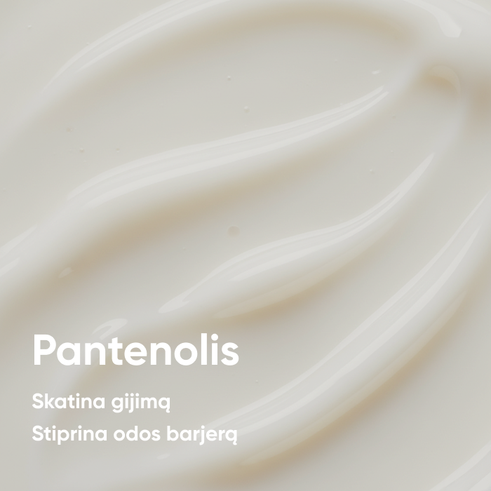 Pantenolio kreminė tekstūra – skatina gijimą ir stiprina odos barjerą.